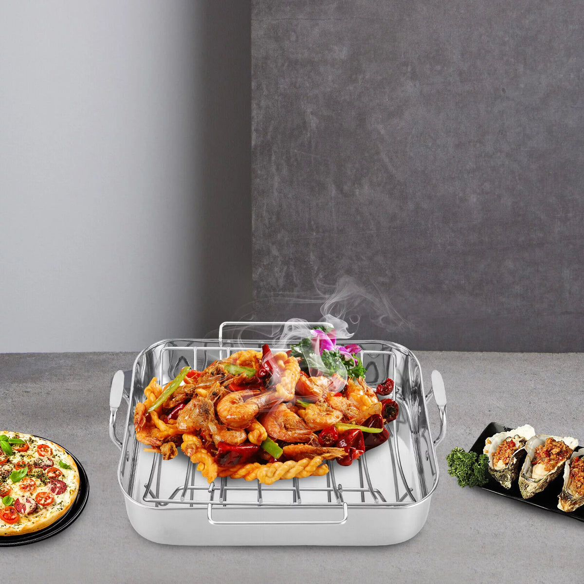 Stainless Steel Rectangular Roasting Pan with Rack G6894