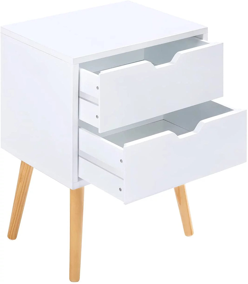 White 2-Drawer End Side Table Nightstand Set of 2 W3967