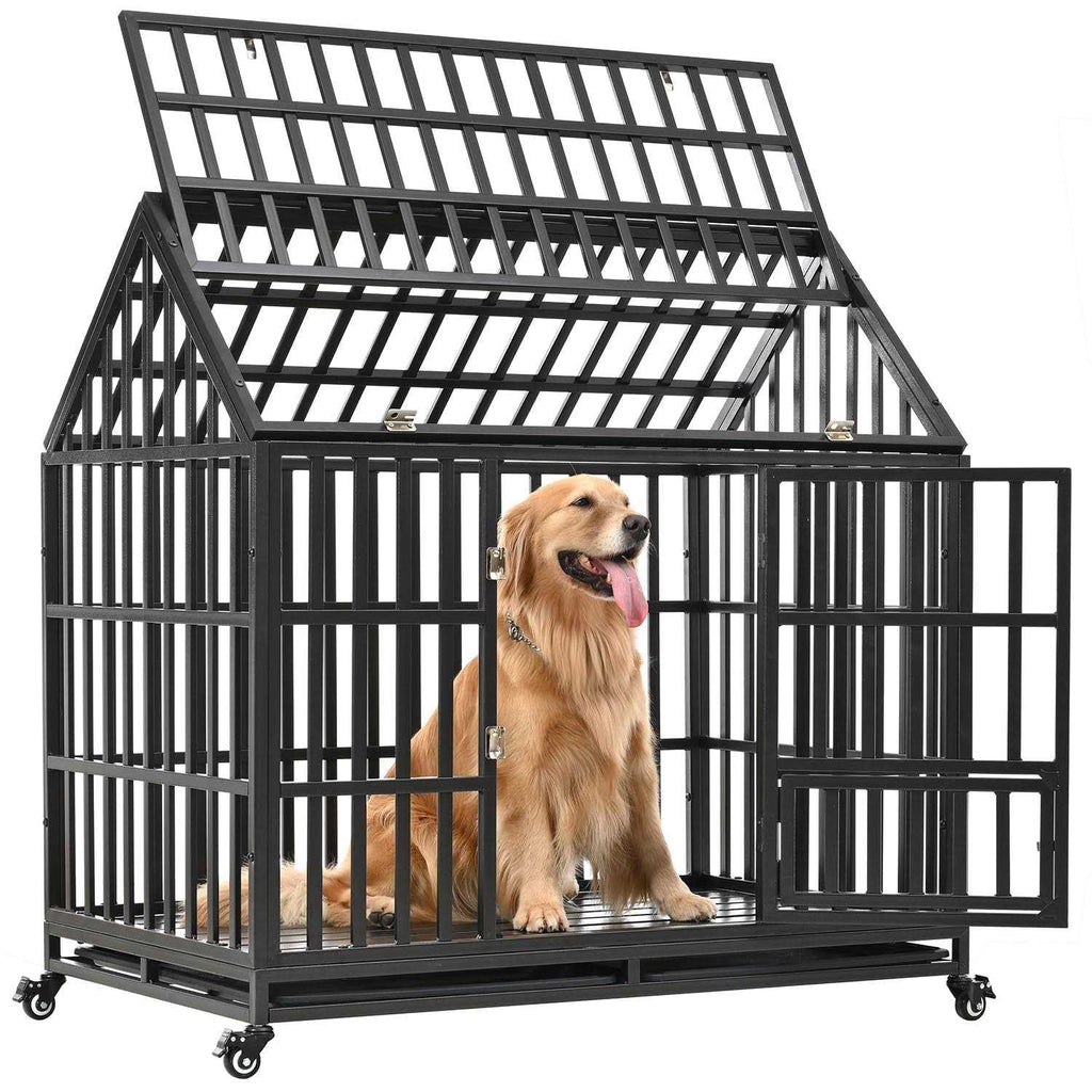 Heavy Duty Metal Dog Crate with 4 Lockable Wheels U212