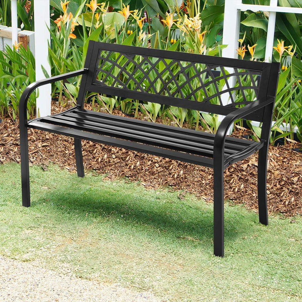 Black Cast Iron Frame Patio Garden Bench X944276