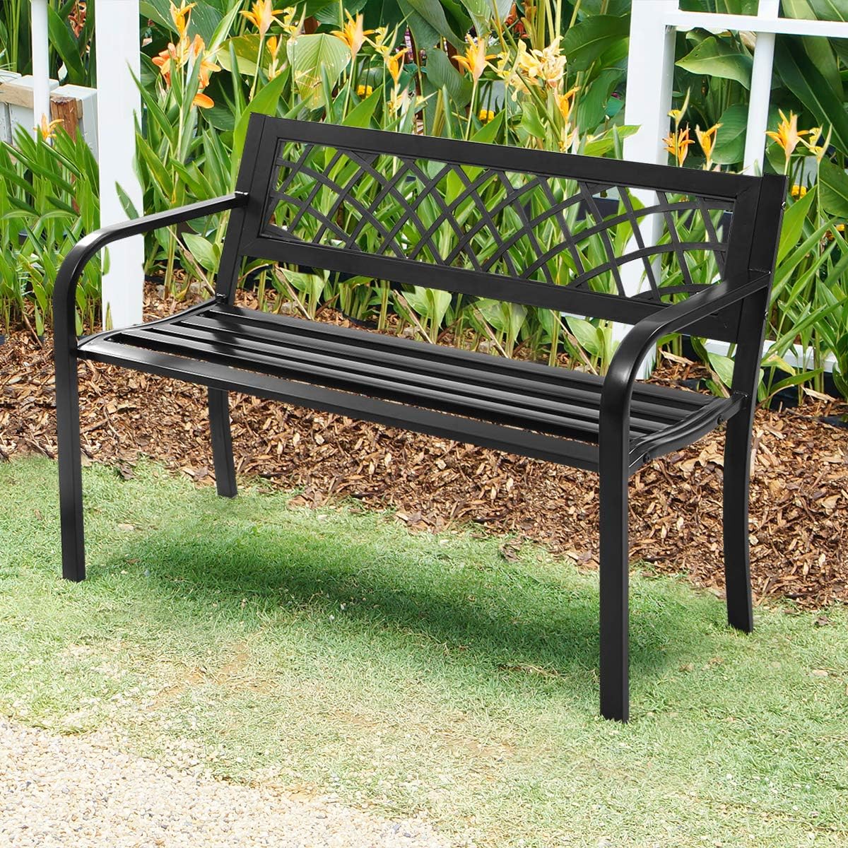 Black Cast Iron Frame Patio Garden Bench X944276