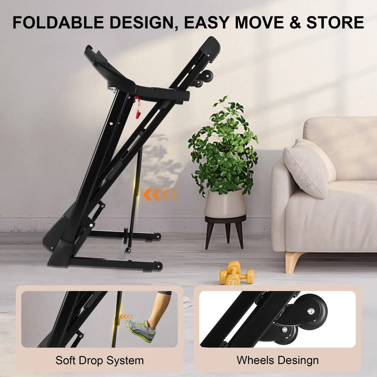 3.25 HP Folding Treadmill with 15 Level Auto Incline N415