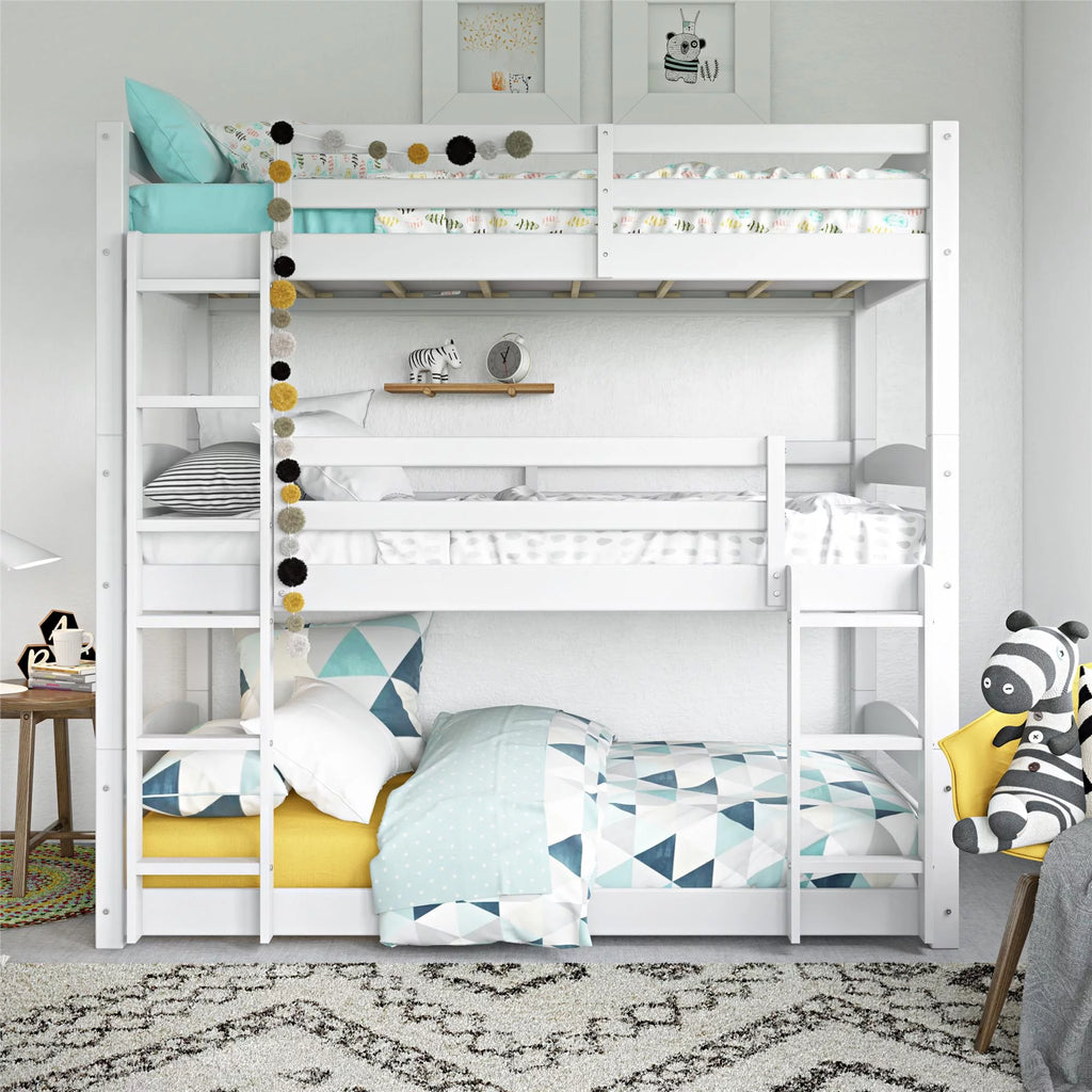 White Triple Twin Bunk Bed D149