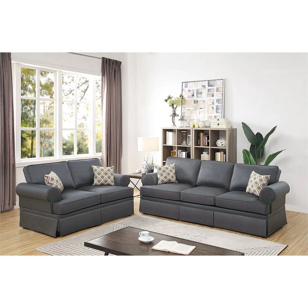 Charcoal Gray 2 Pieces Fabric Sofa Set X80414