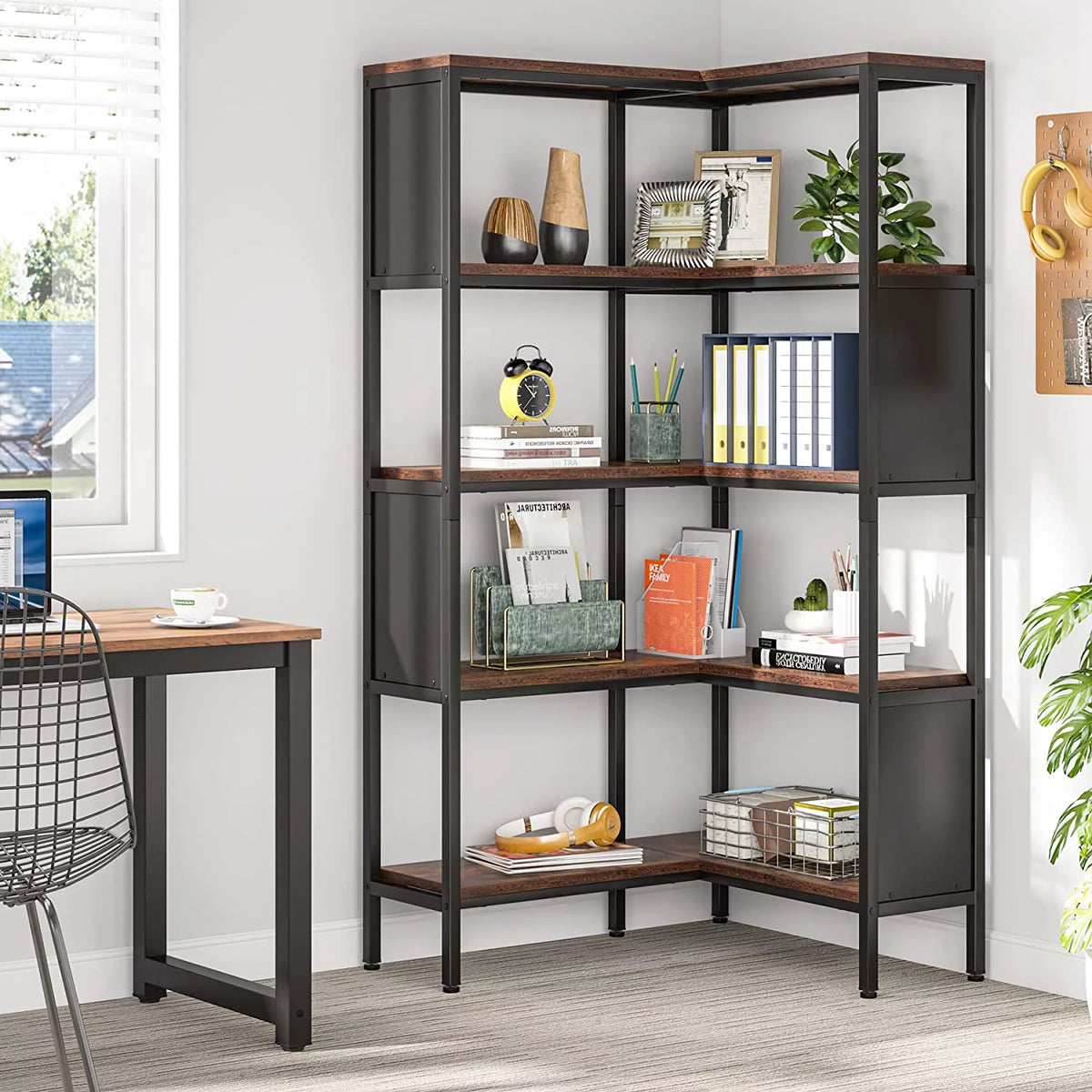 5-Tier L-Shaped Corner Bookshelf V847959
