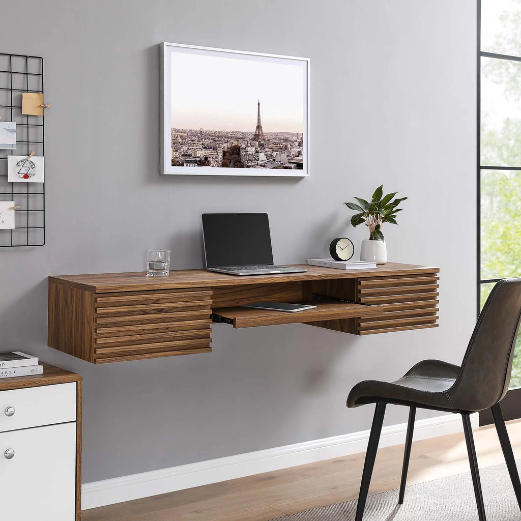 Wall Mount Wood Office Desk in Walnut M4468