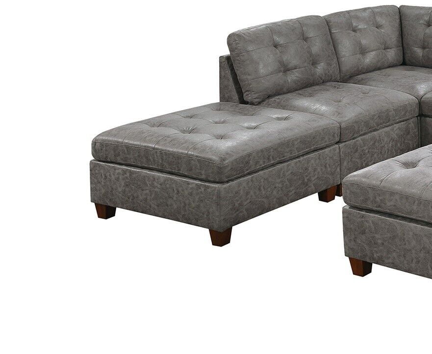 Antique Grey Leatherette 7pcs Sectional Sofa Set P143