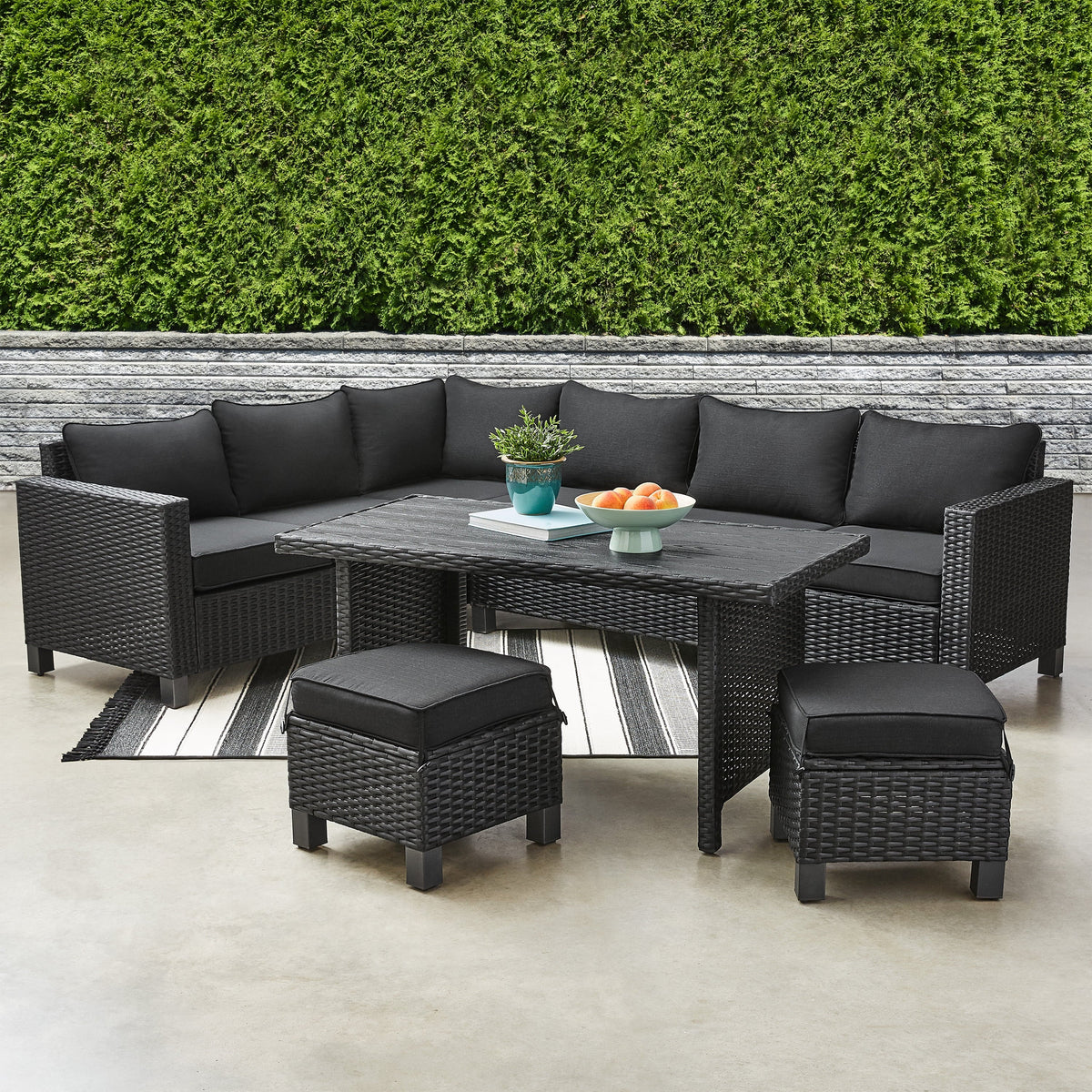 5-Piece Beige Wicker Sectional Dining Set U5673