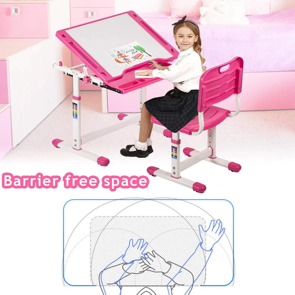 Kids Adjustable Height Ergonomic Desk and Chair Set with Storage Drawer F5114