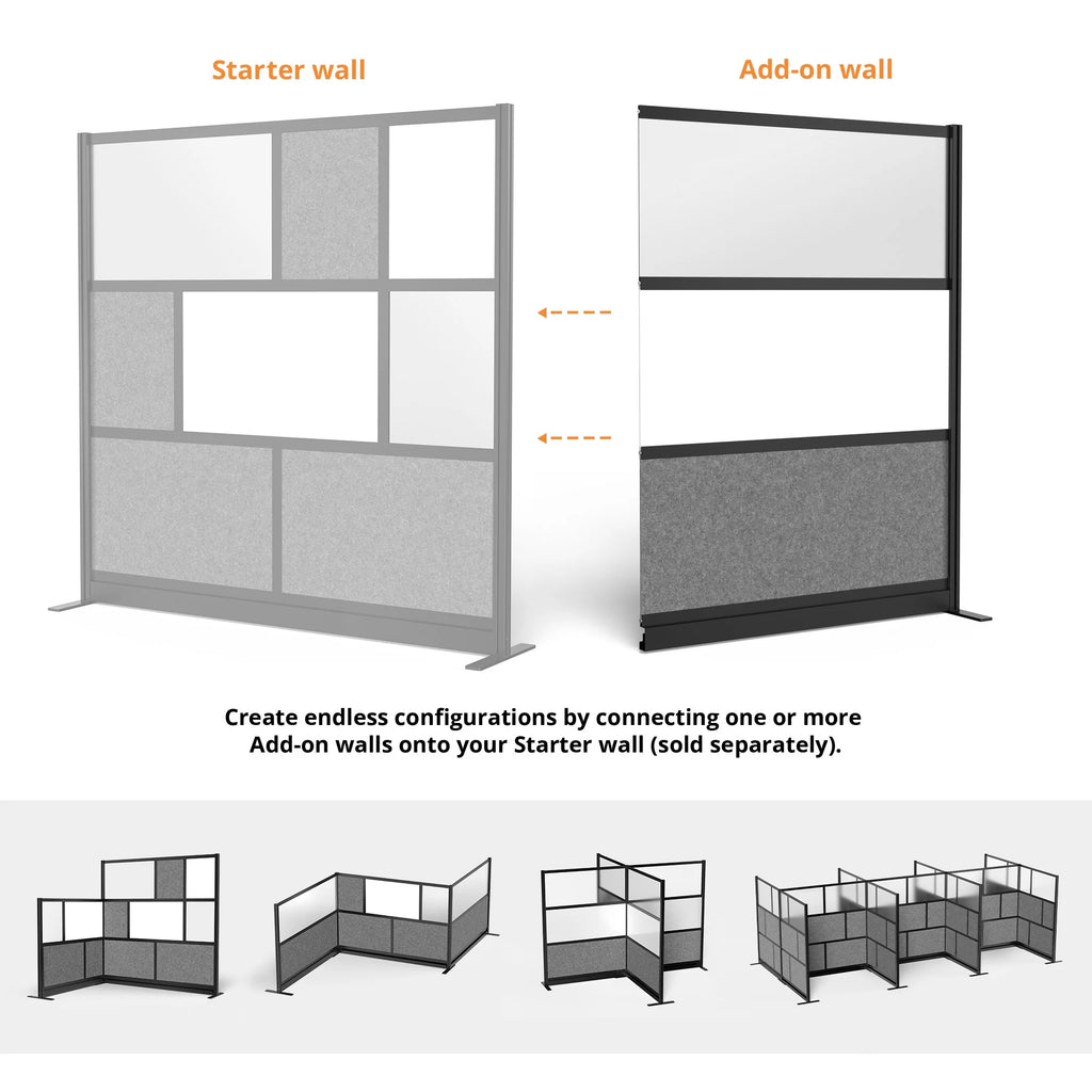 Modular Wall 53in x 70in Add-On with Whiteboard, Frosted Acrylic & Sound Absorbent Panels F68753