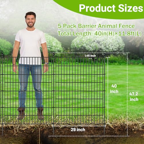 No Dig Decorative Outdoor Garden Fence with Gate, 40 in x 23.6 ft Rustproof Metal Wire Panel V101602