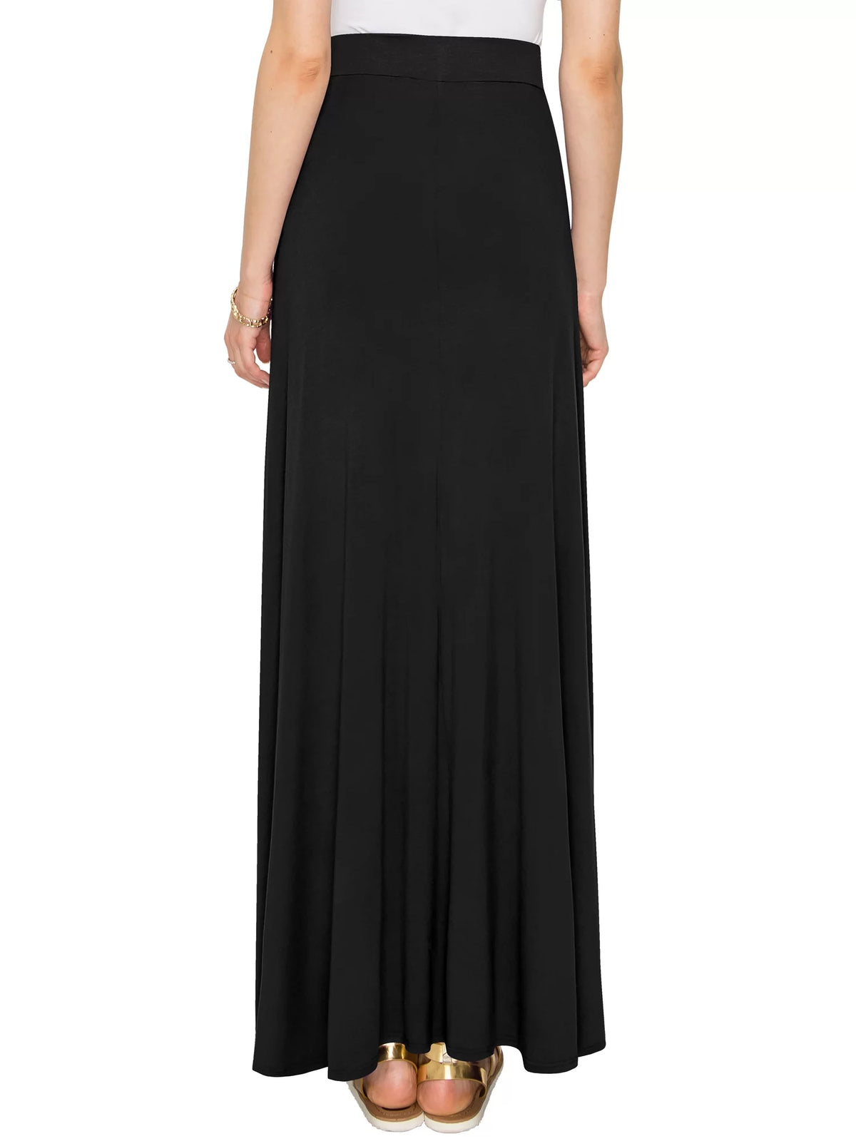 Solid Maxi Skirt with Elastic Waist Band A8094