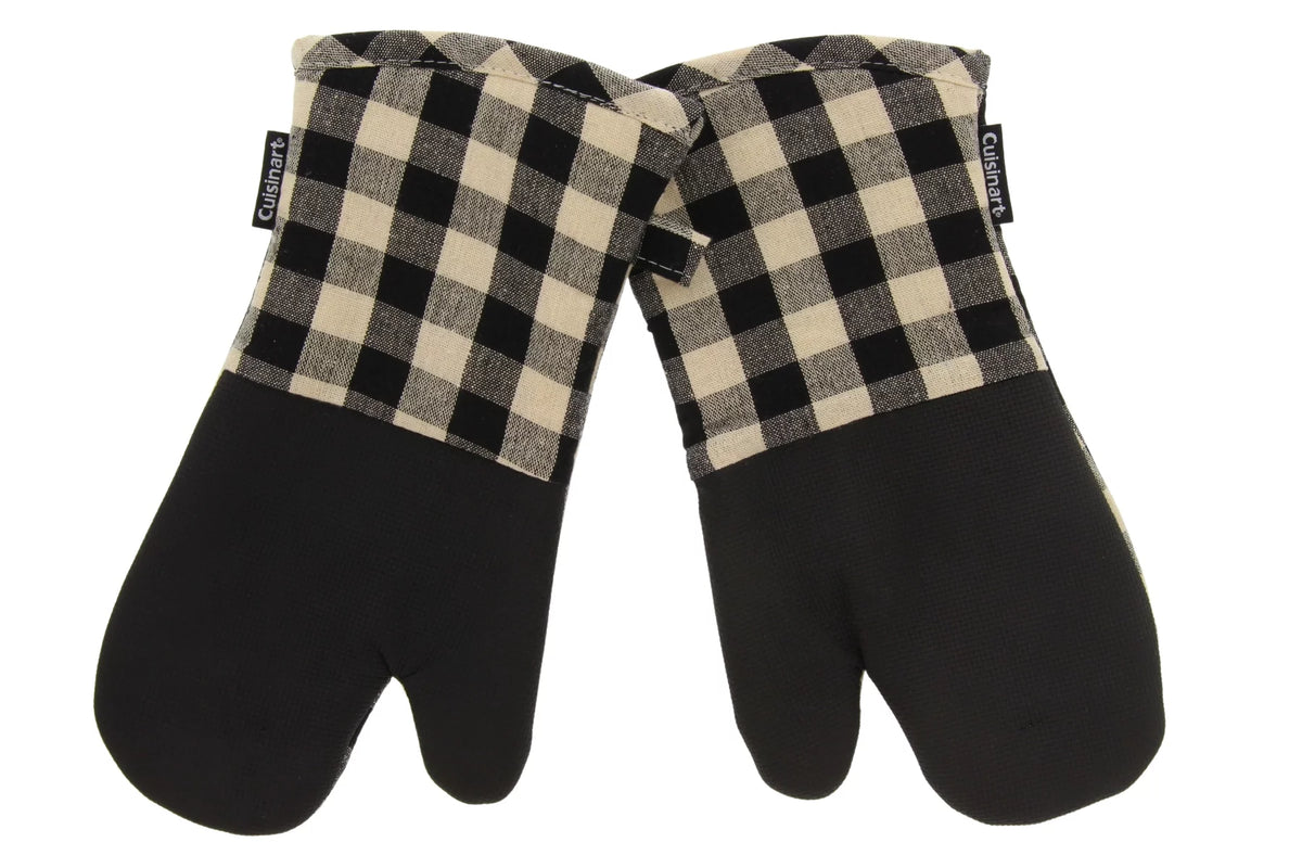 Black and Ivory Plaid Oven Mitts 2 Pack B584