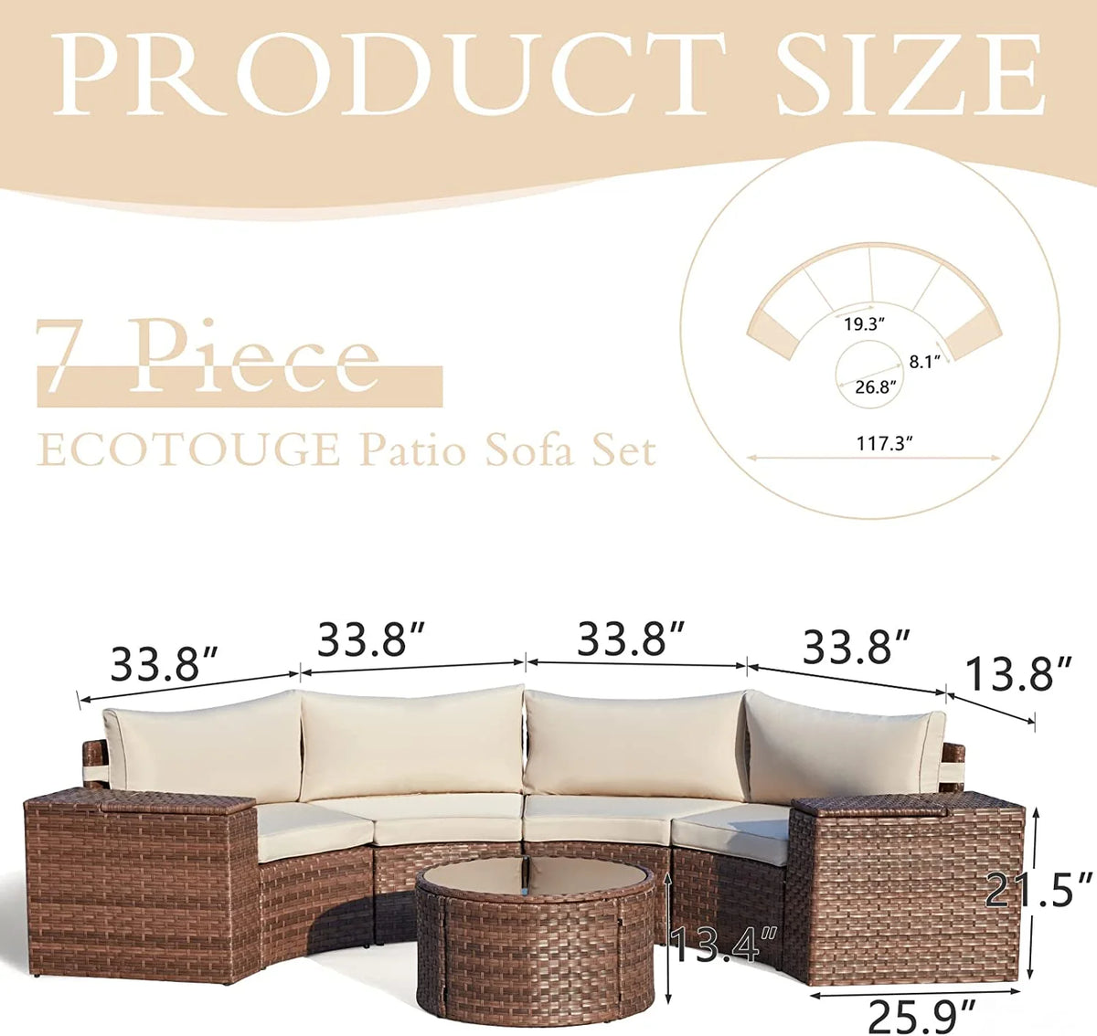 7 Piece Outdoor Patio Sectional Sofa Set with Storage Armrest L871980