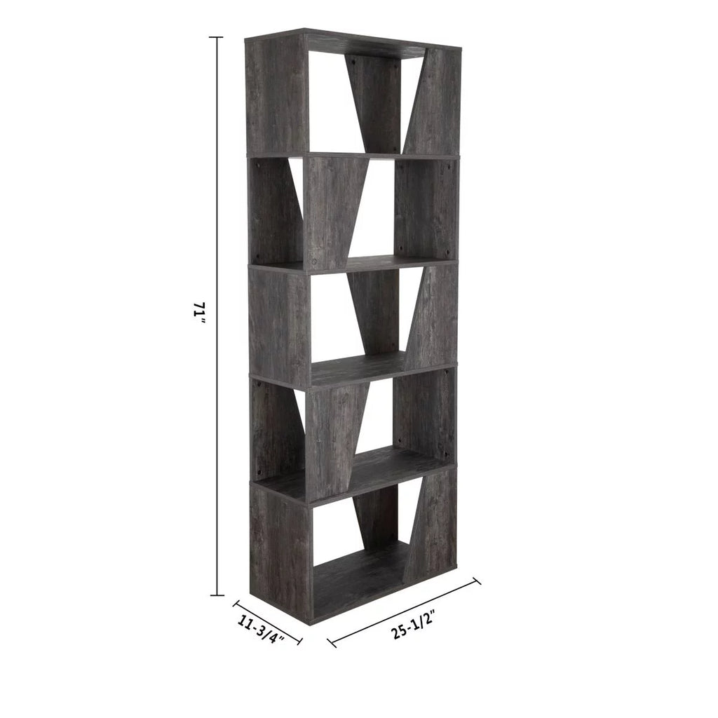 5-tier Wooden Bookcase in Washed Black Finish U97239