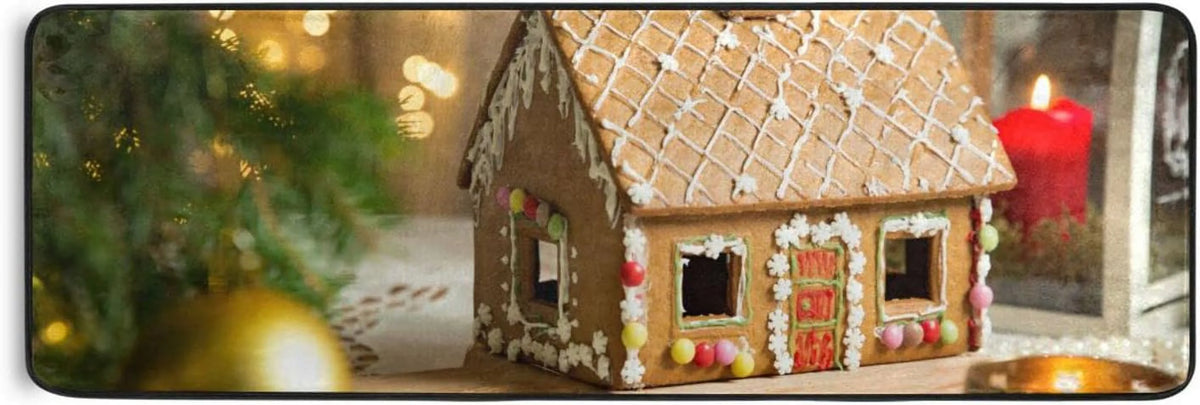 Gingerbread House 2'x6' Non Slip Washable Runner Rug J972
