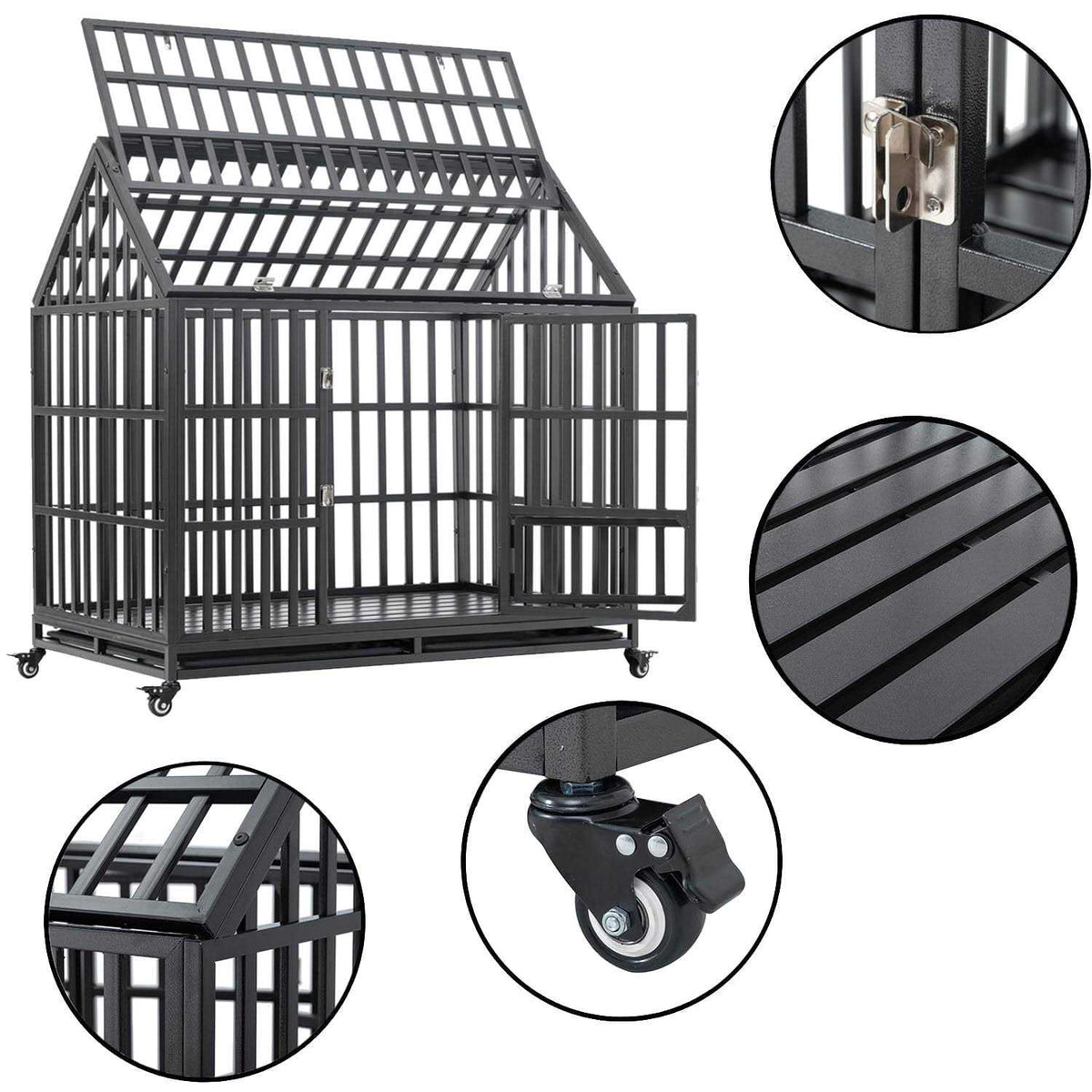Heavy Duty Metal Dog Crate with 4 Lockable Wheels U212