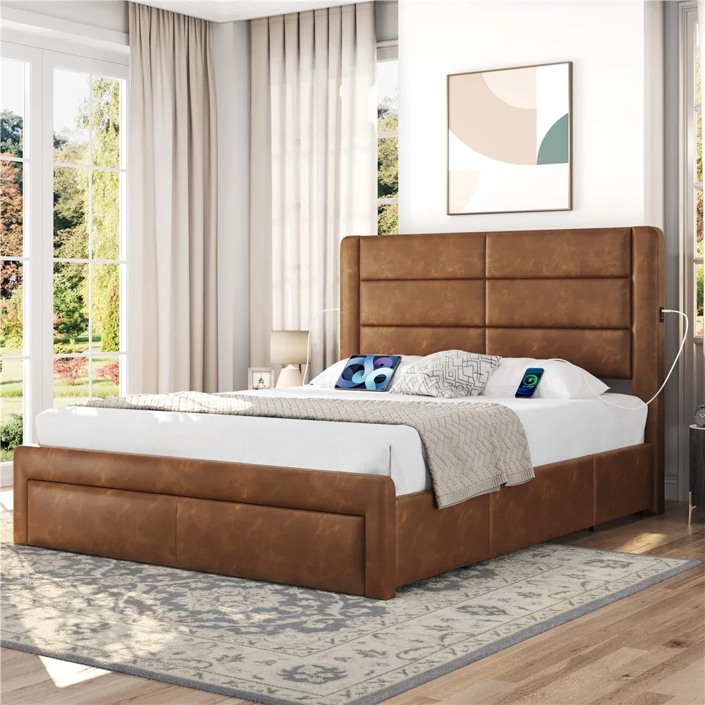 Black Queen Bed with 3 Storage Drawers O19728