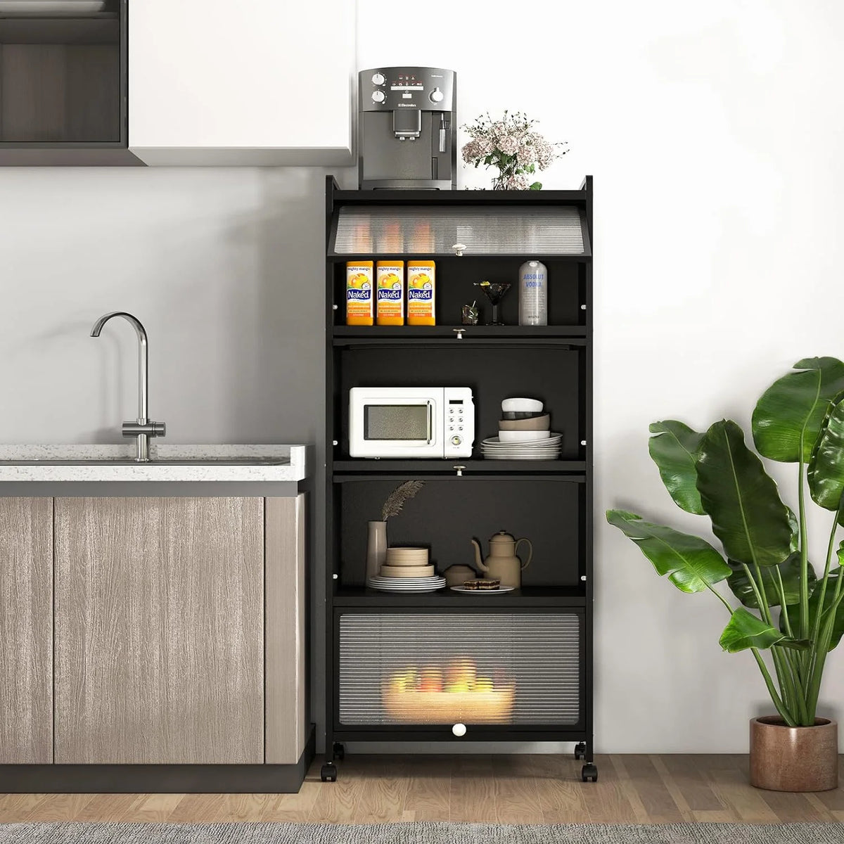 5-Tier Freestanding Kitchen Cabinet with 4 Rolling Casters R779175