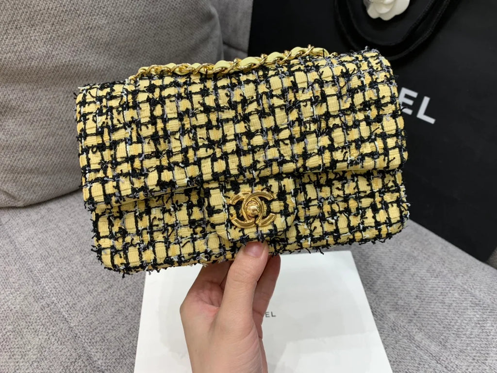 Yellow Tweed Mini Flap Bag Z445
