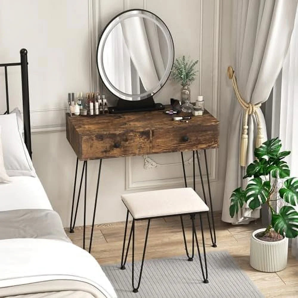 Vanity Desk with Mirror and Lights Makeup Dressing Table Set with Stool O8450