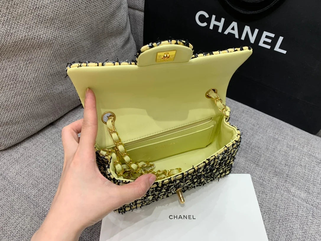 Yellow Tweed Mini Flap Bag Z445
