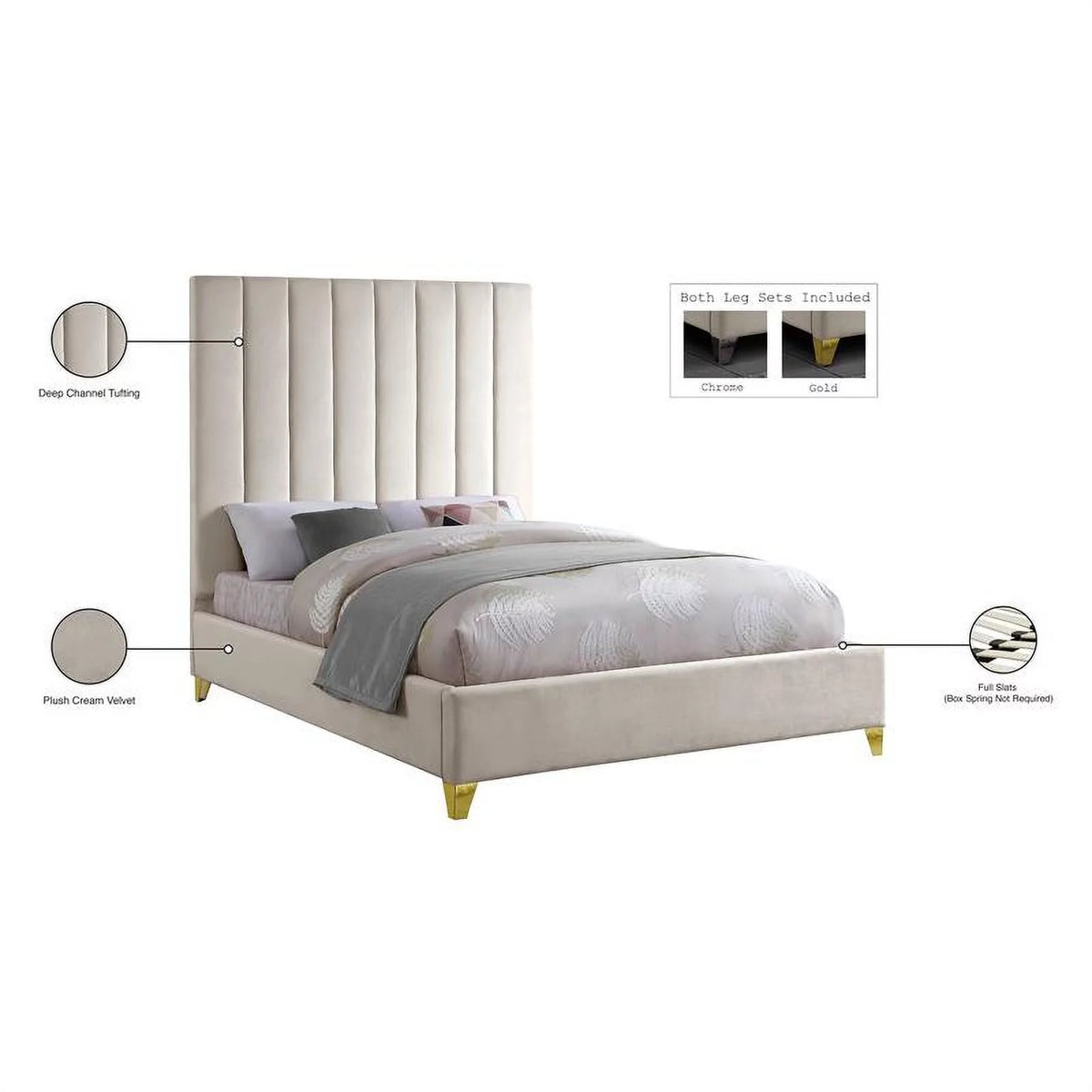 Velvet Queen Bed in Cream S280597
