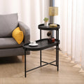 2-Tier Wooden Top Side Table Black Metal Frame M571