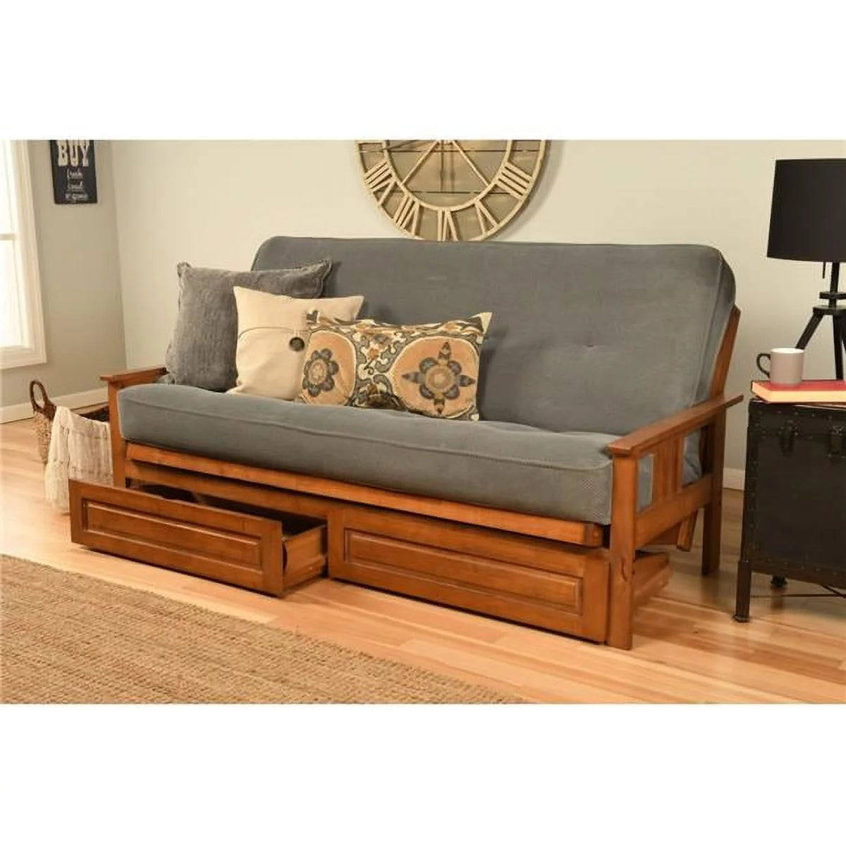 Full Size Futon Frame with Mattress & Storage Drawers I4693