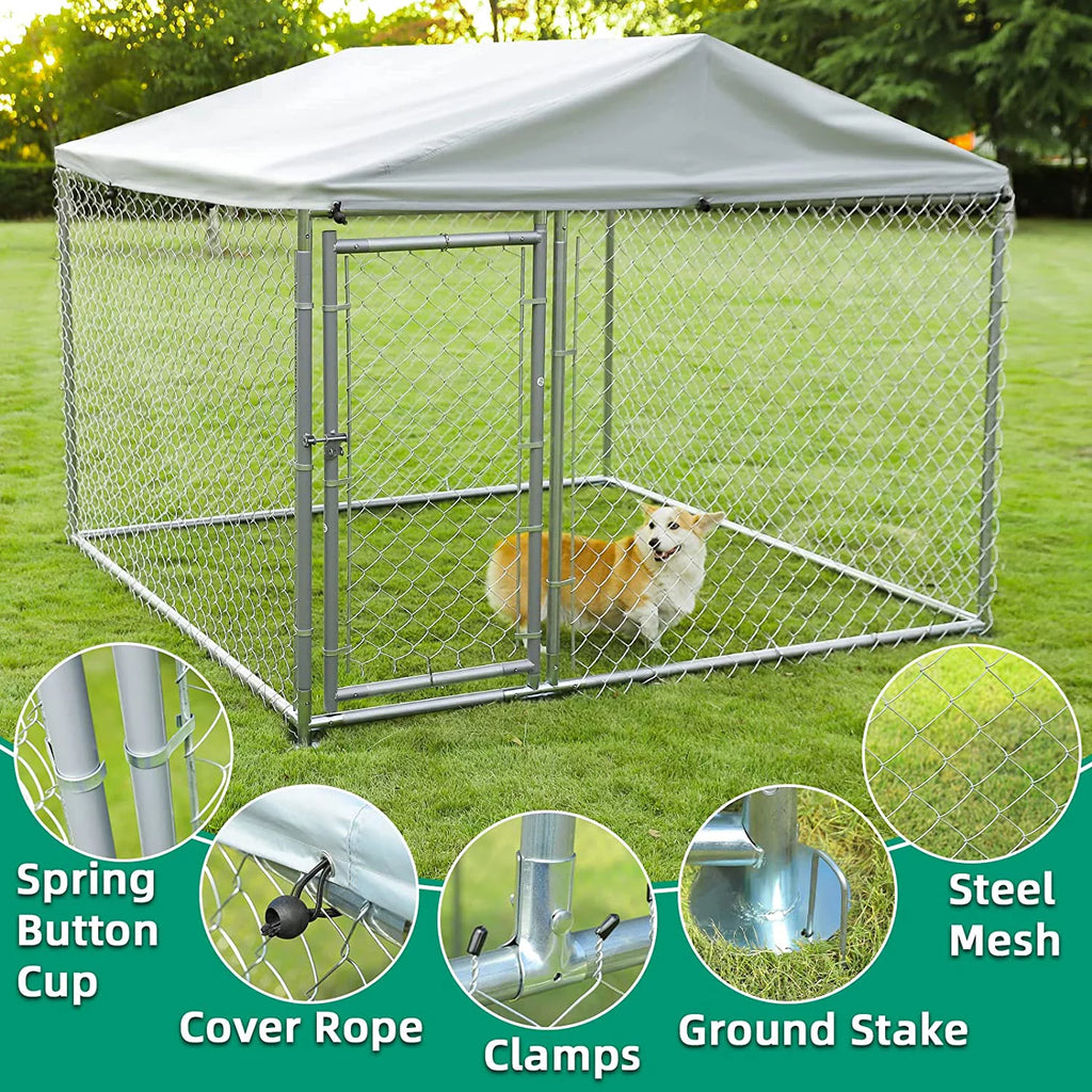 Large Dog Kennel with Galvanized Chain Link and Waterproof Cover B62193