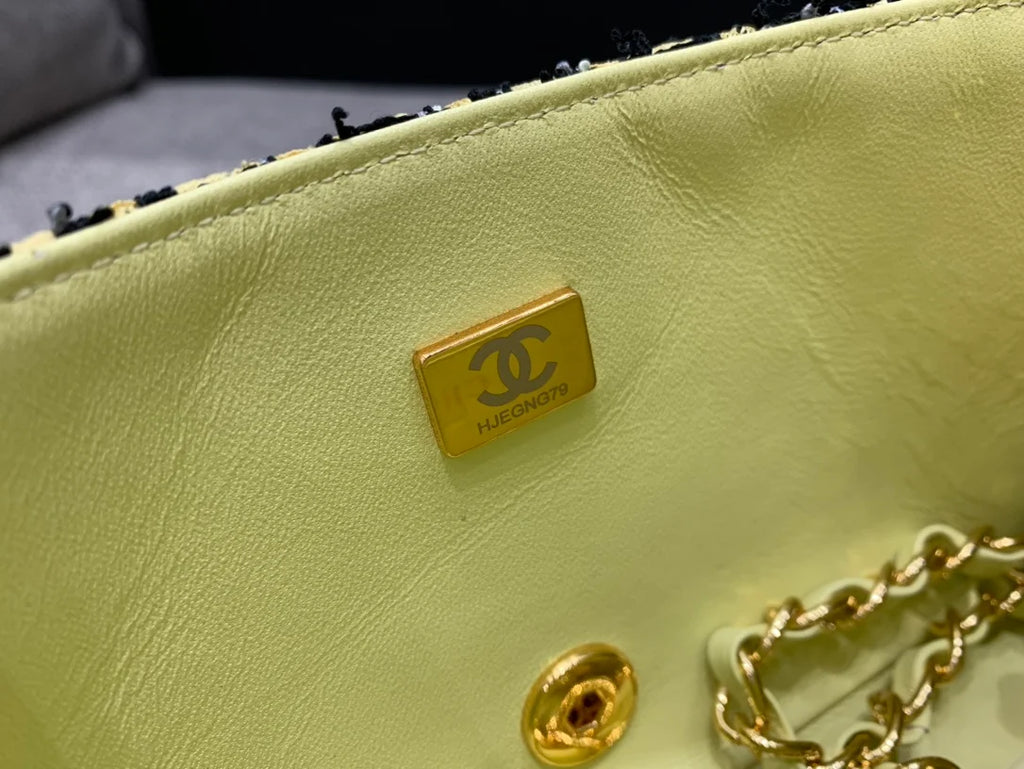 Yellow Tweed Mini Flap Bag Z445