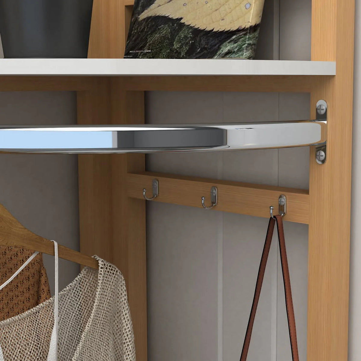 Wood Corner Shelf and Coat Rack Q146