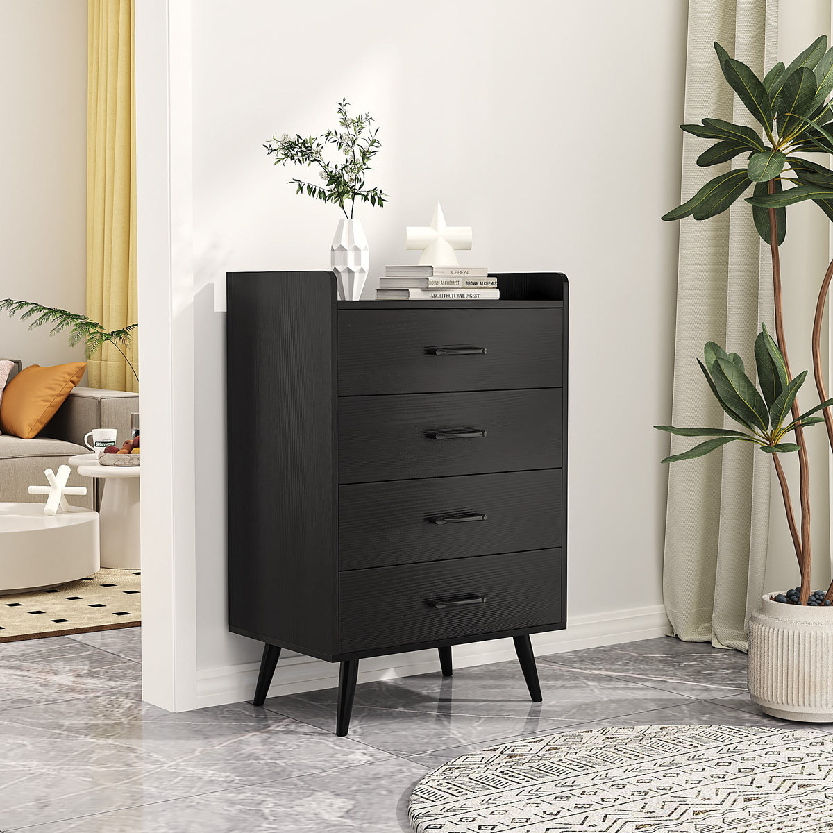White 4 Drawer Wood Dresser P7209