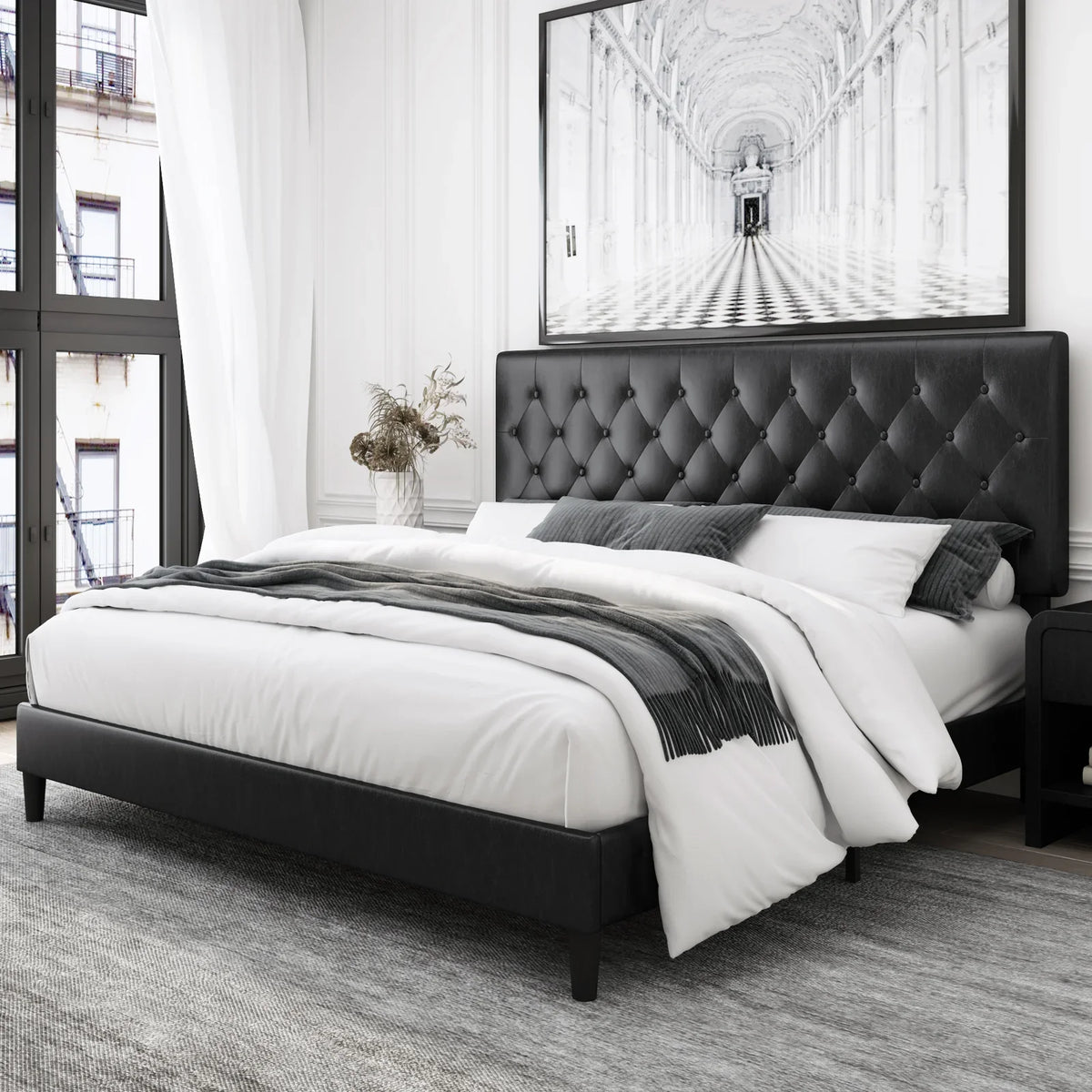 White Faux Leather Upholstered King Bed Frame K5585