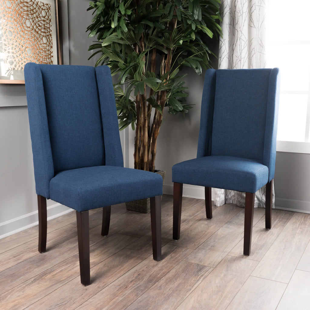 Navy Blue Fabric Wingback Dining Chair Set of 2 D711063