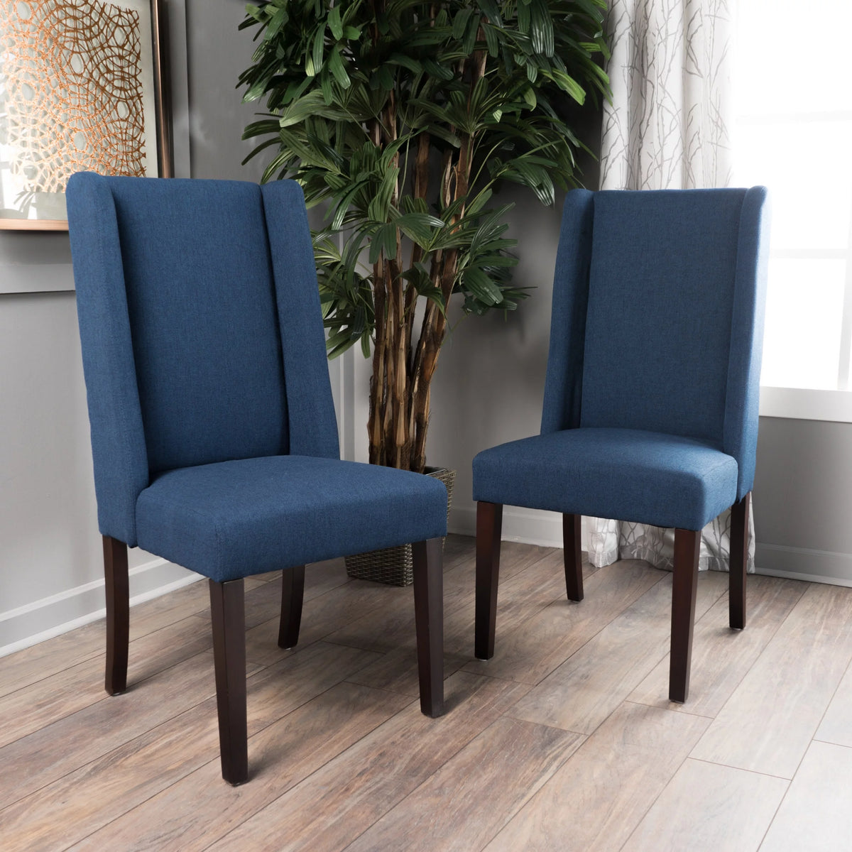 Navy Blue Fabric Wingback Dining Chair Set of 2 D711063