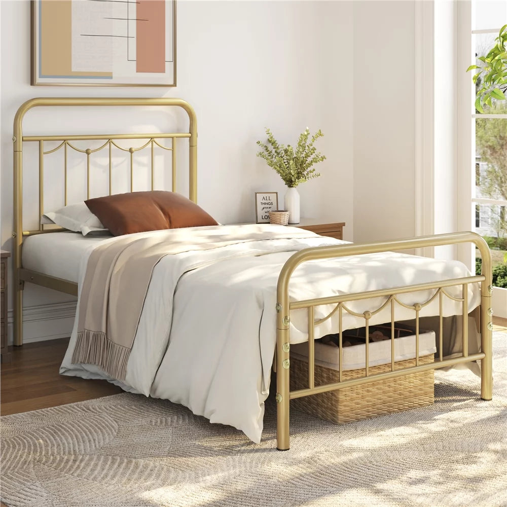 Metal Platform Twin Bed with Headboard and Footboard I34603
