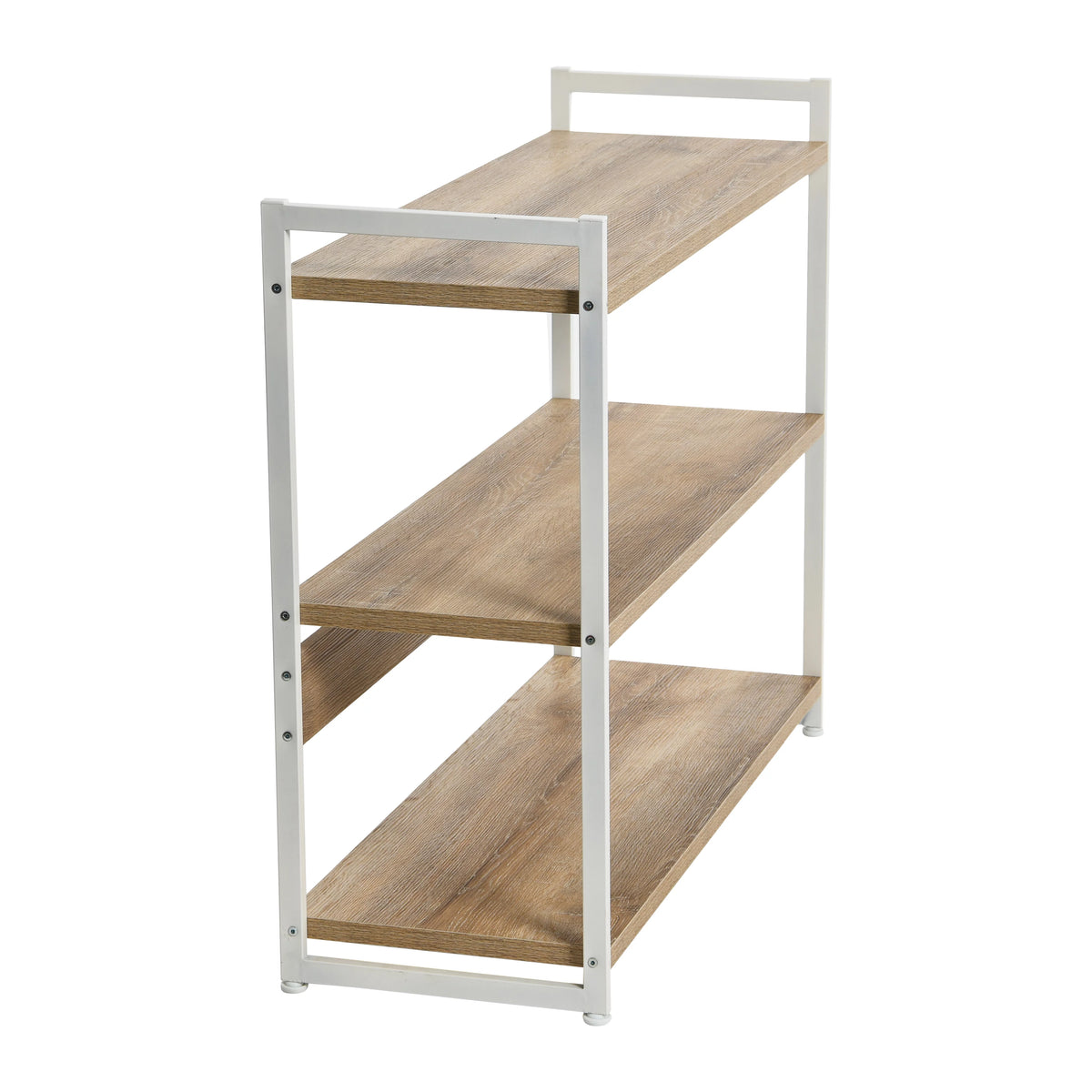 3 Tier Bleached Wood and White Metal Bookshelf L3102