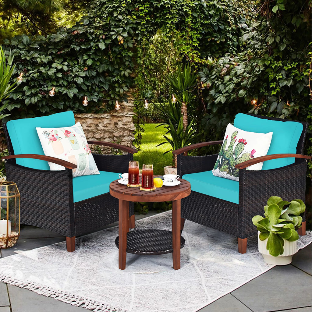 3 Pc Patio Rattan Furniture Set with Cushion G261