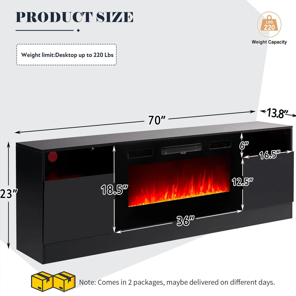 Black Fireplace TV Stand up to 80" with 36'' Electric Fireplace K15442