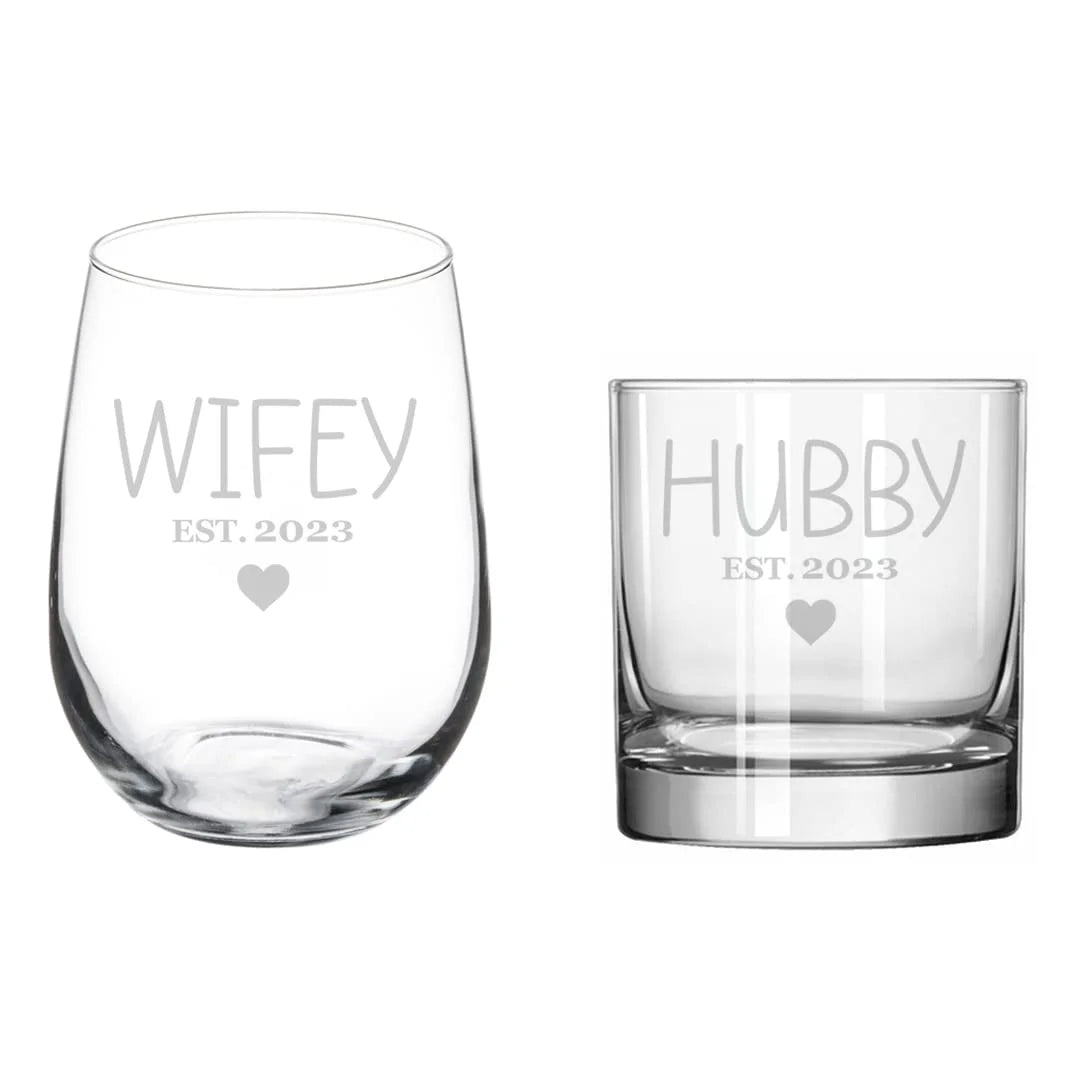 Set of 2 Stemless Wine & Rocks Glasses B2467