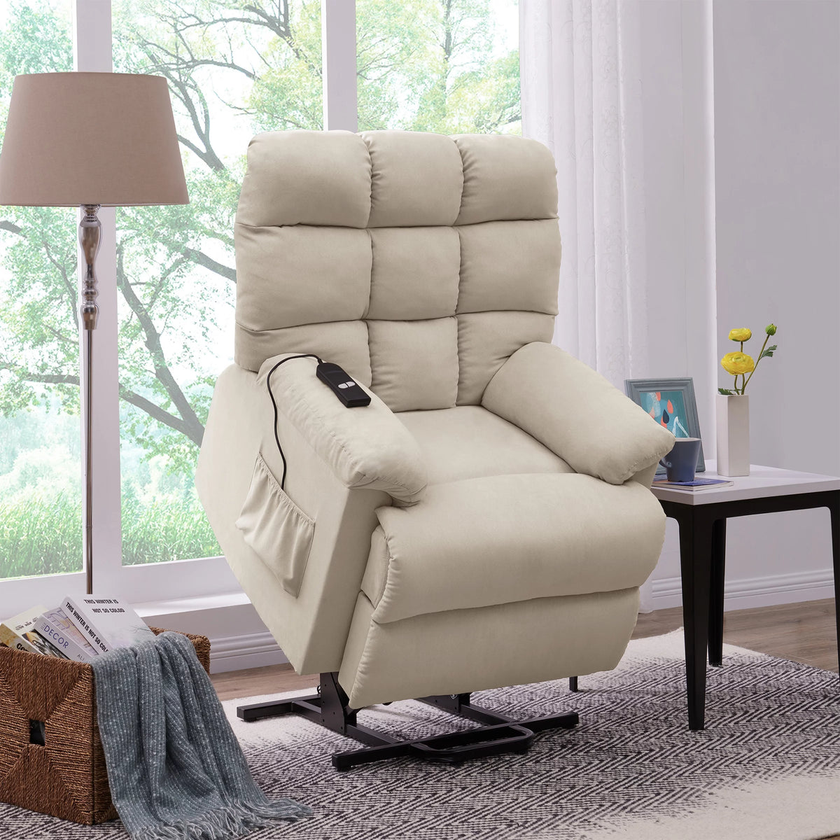 Khaki Microfiber Power Lift Recliner P2009