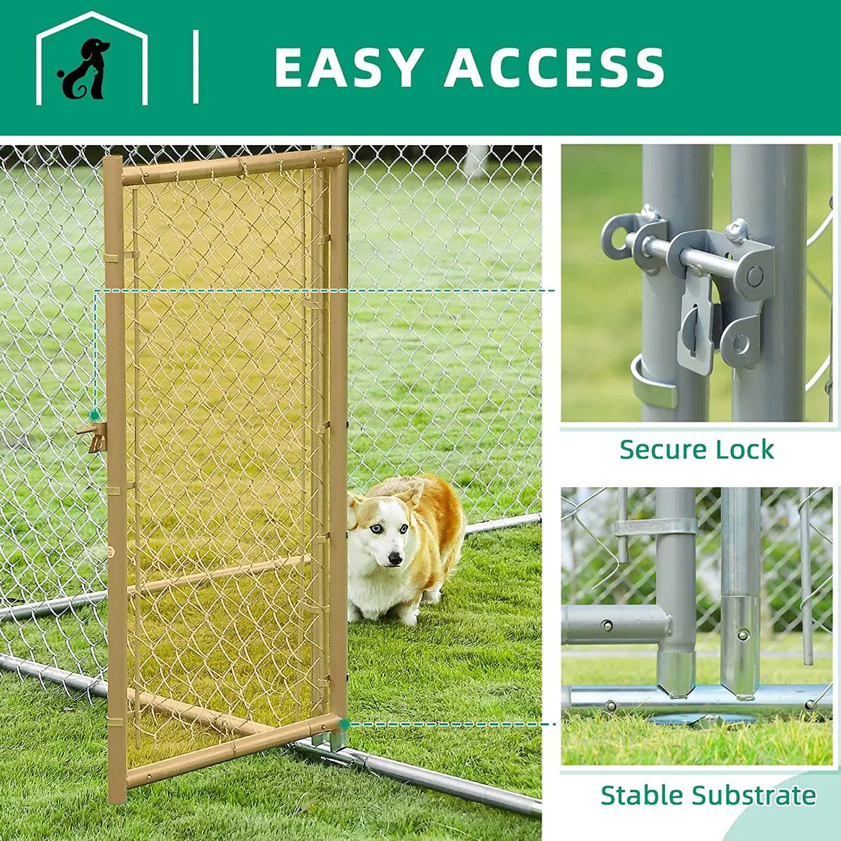 Large Dog Kennel with Galvanized Chain Link and Waterproof Cover B62193