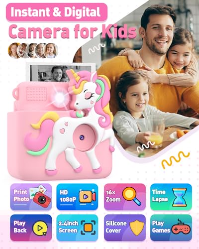 Pink Instant Print Kids Camera with 32GB SD Card Q624259