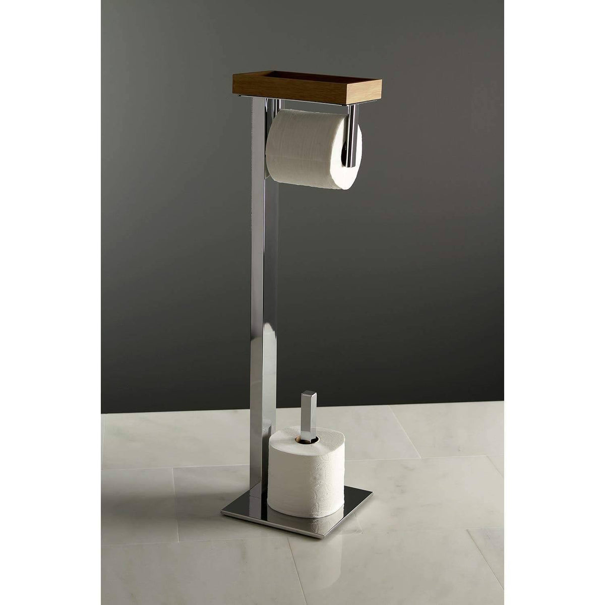Freestanding Toilet Paper Holder with Storage Shelf Matte Black J937958