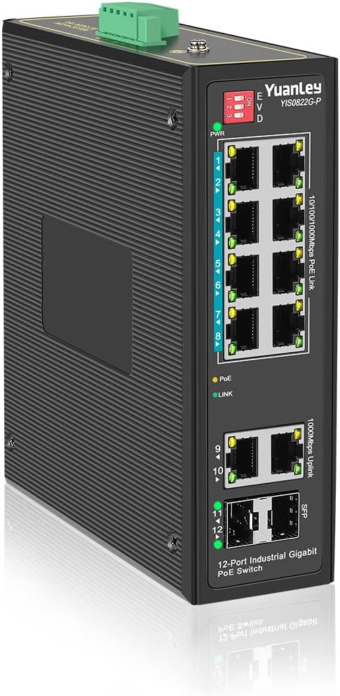 8-Port Industrial Gigabit PoE DIN-Rail Switch, 120W Unmanaged, Pack of 2 V285