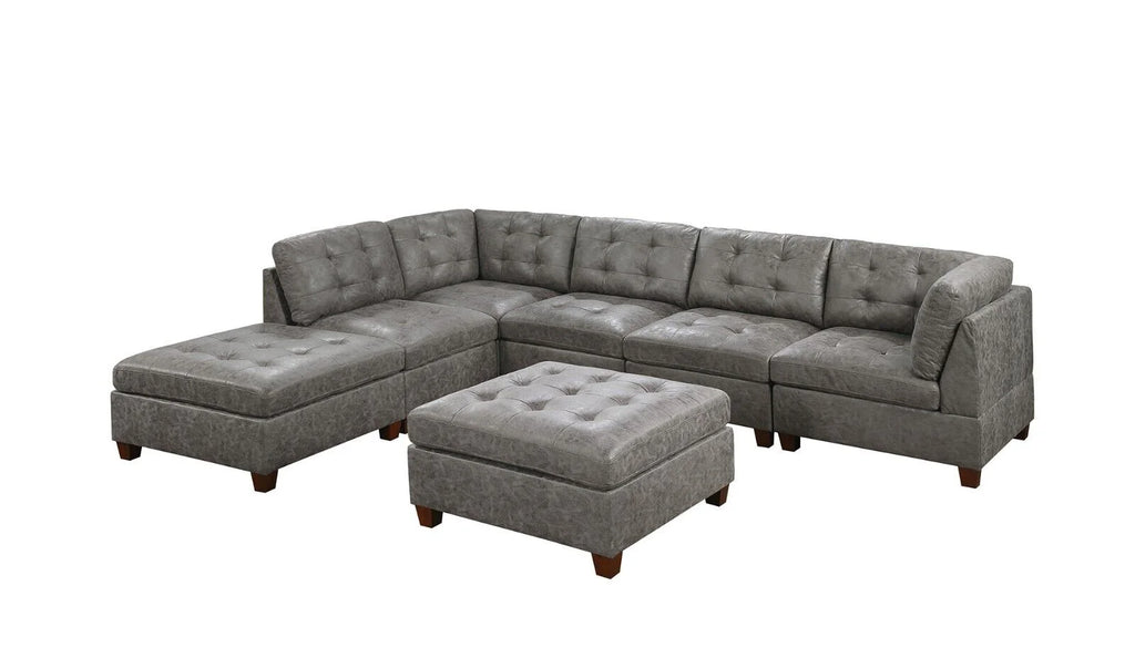Antique Grey Leatherette 7pcs Sectional Sofa Set P143