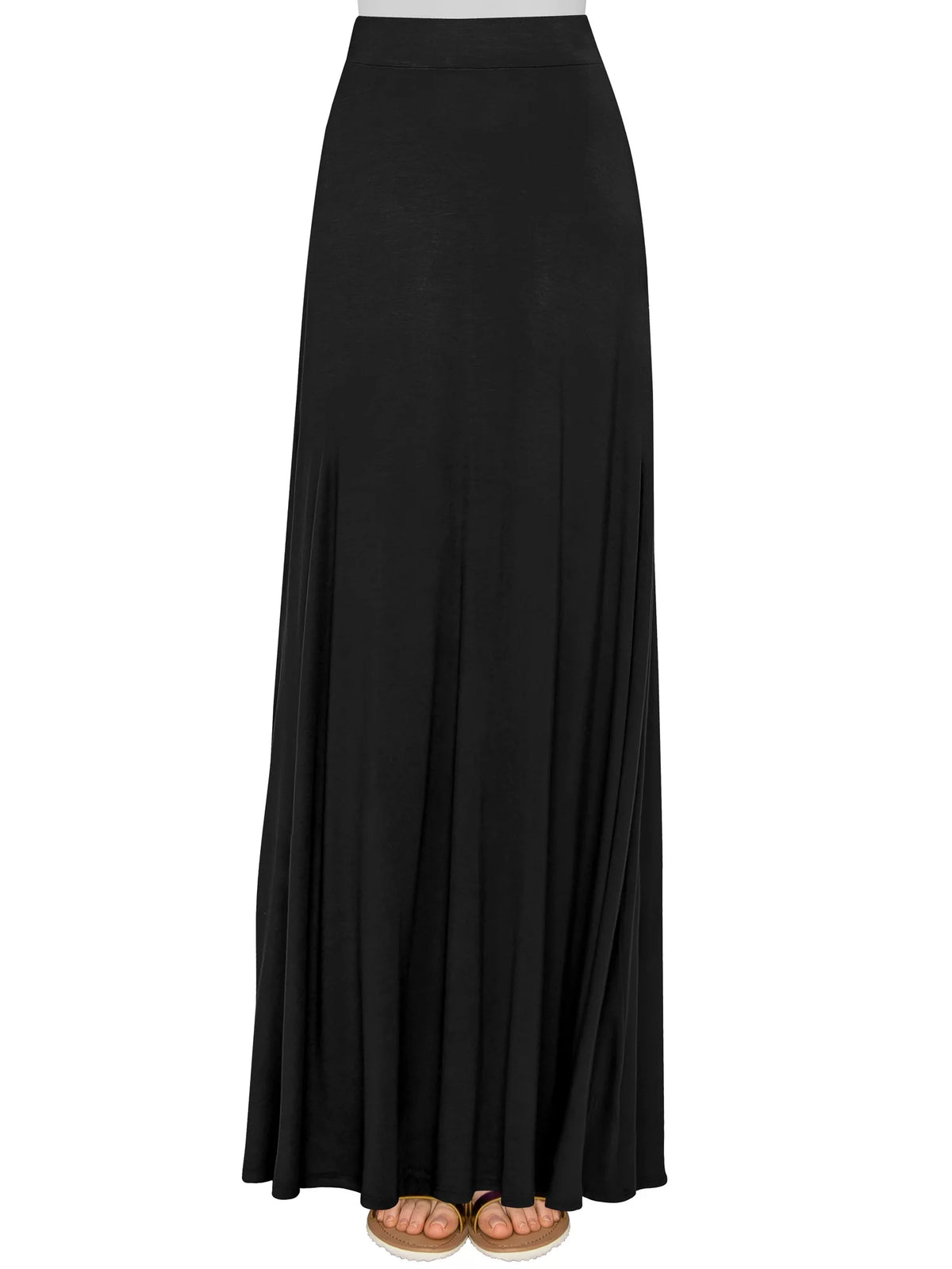 Solid Maxi Skirt with Elastic Waist Band A8094