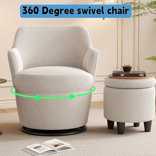 Beige 360 Swivel Accent Chair with Ottoman G27616