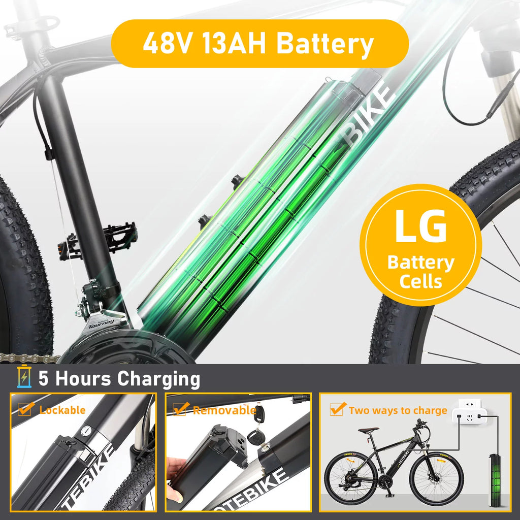 27.5 inch City Electric Bicycle 48V 500W Removable 13AH Battery Black E919443